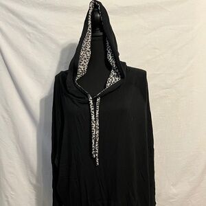 Ink Love & Peace 2x Long sleeve tee with hood, Black with leopard print hood NWT